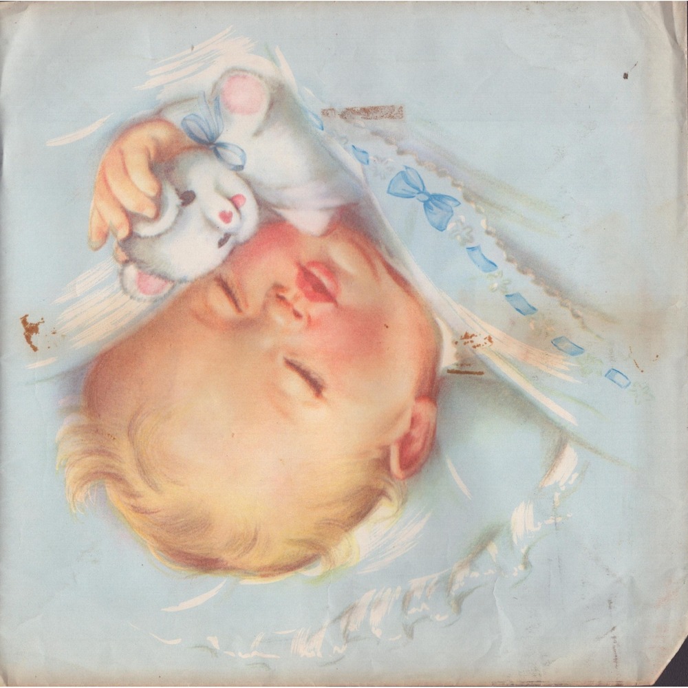 Vintage Mid Century Baby Gift Wrap Ephemera Pink Rose Blue Sleeping Infant G-VG - Picture 5 of 6